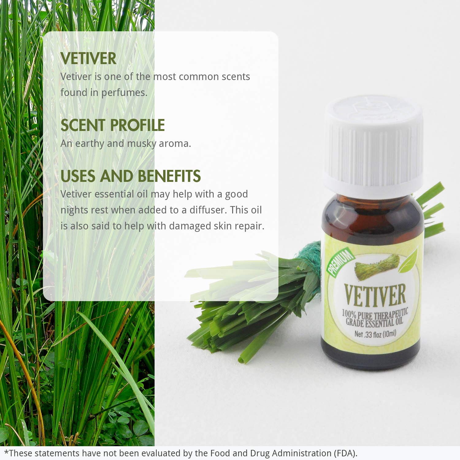 Label detail of Healing Solutions Vetiver Essential Oil bottle