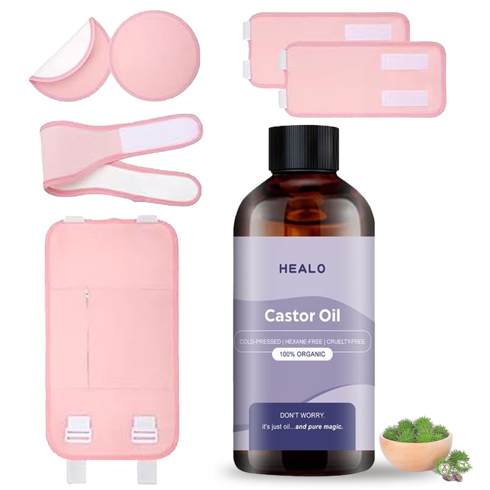 Front view of Healo Castor Oil Pack Wrap Kit