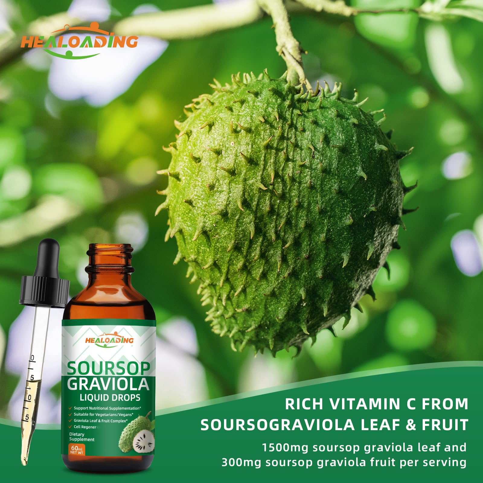 Lifestyle image featuring HEALOADING Soursop Bitters Drops on a kitchen counter