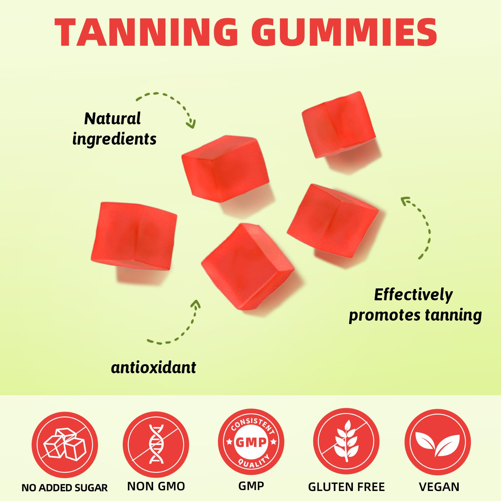 Non-GMO, vegan friendly HEALOADING Tanning Gummies label
