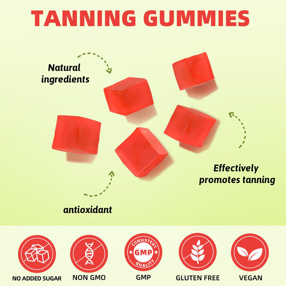 Non-GMO, vegan friendly HEALOADING Tanning Gummies label