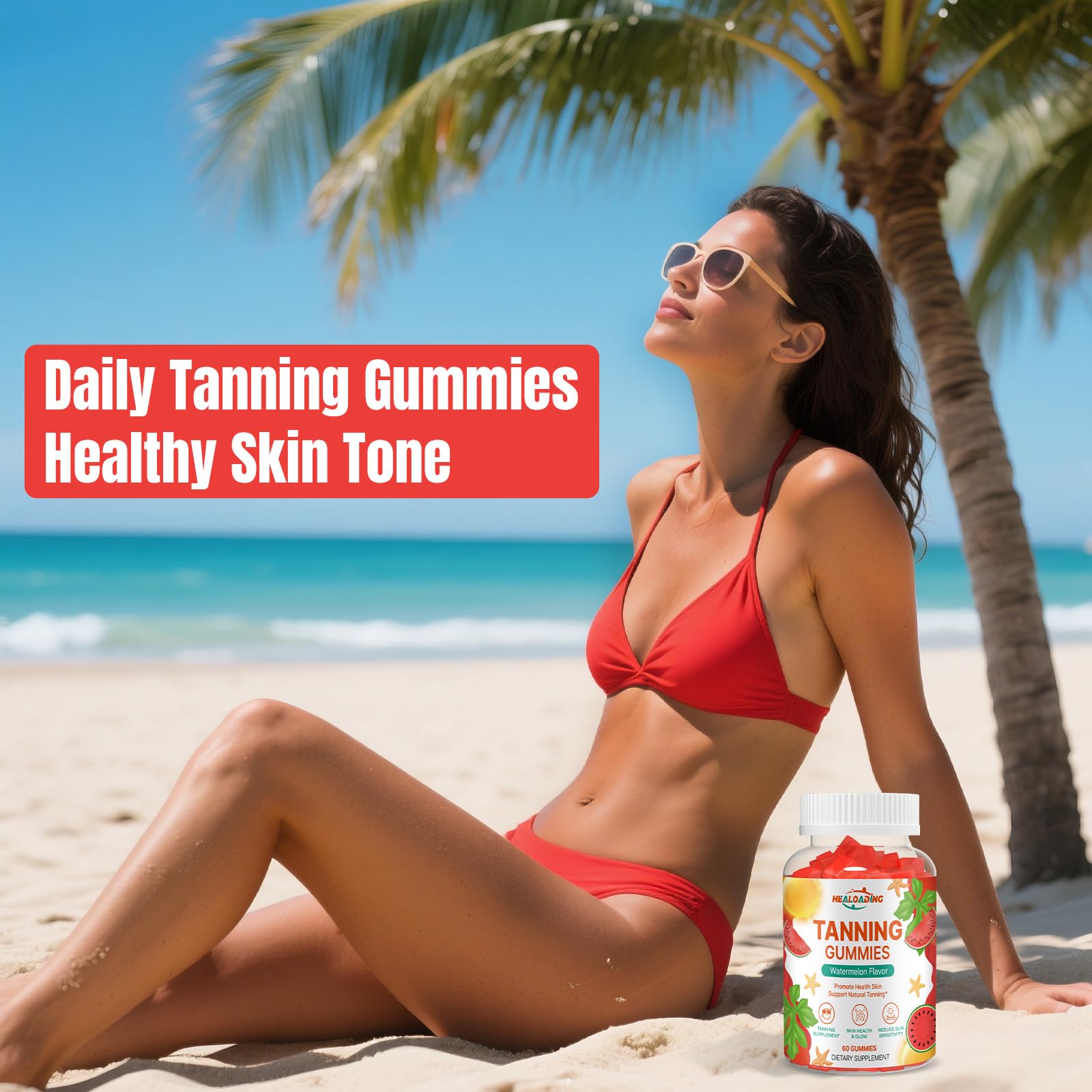 30-day supply packaging for HEALOADING Tanning Gummies