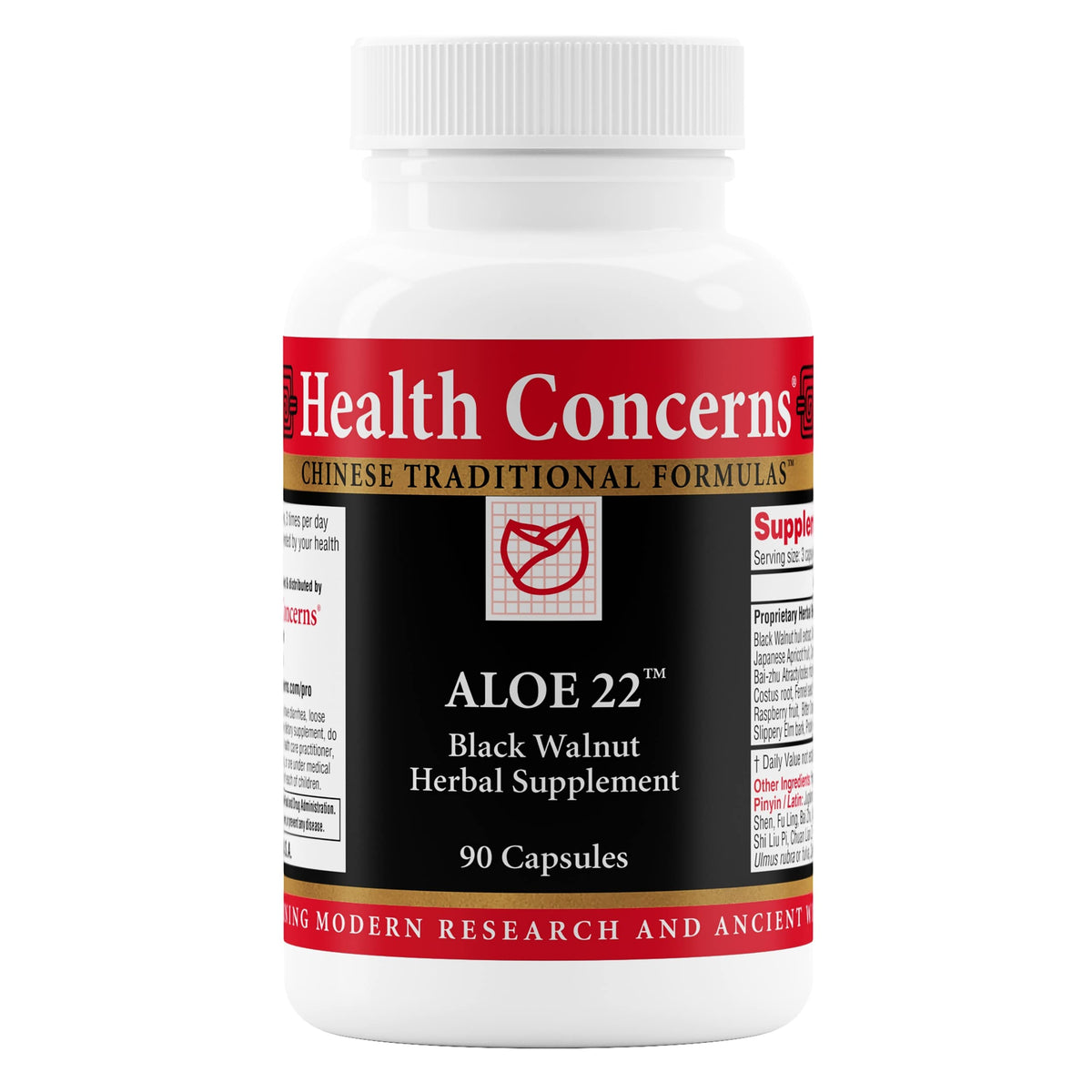 Health Concerns Aloe 22 bottle labeled for digestive support