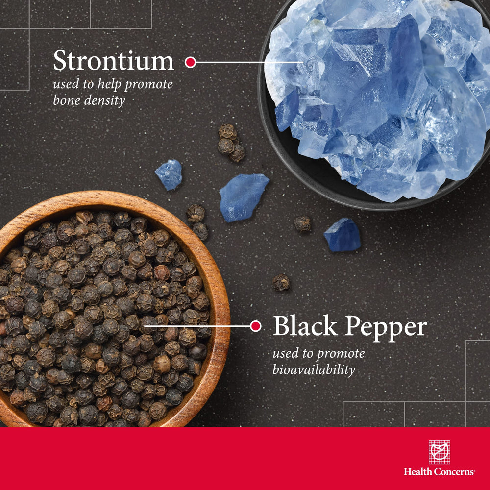 Close-up of strontium and BioPerine ingredients