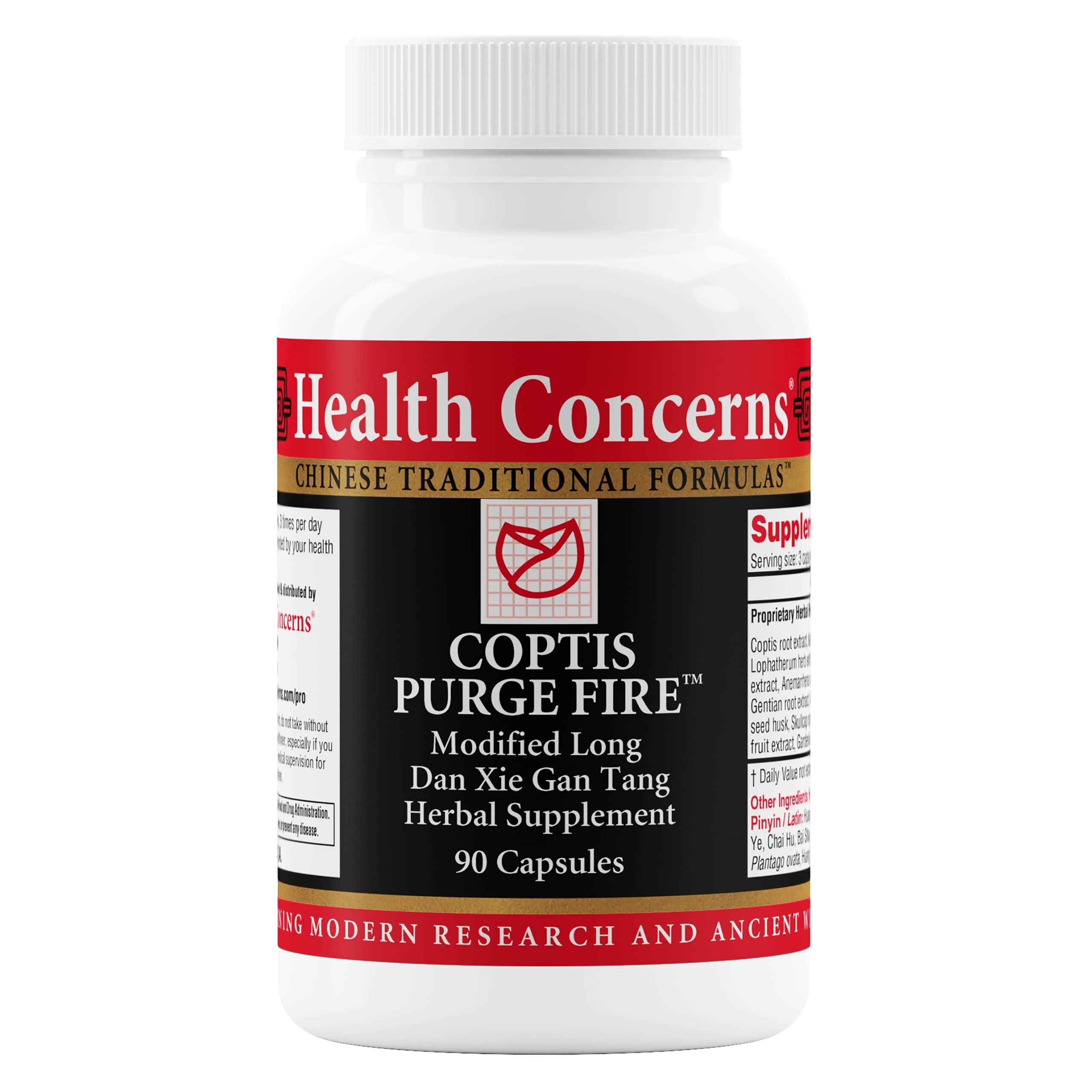 Health Concerns Coptis Purge Fire Formula bottle with capsules