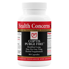 Health Concerns Coptis Purge Fire Formula bottle with capsules