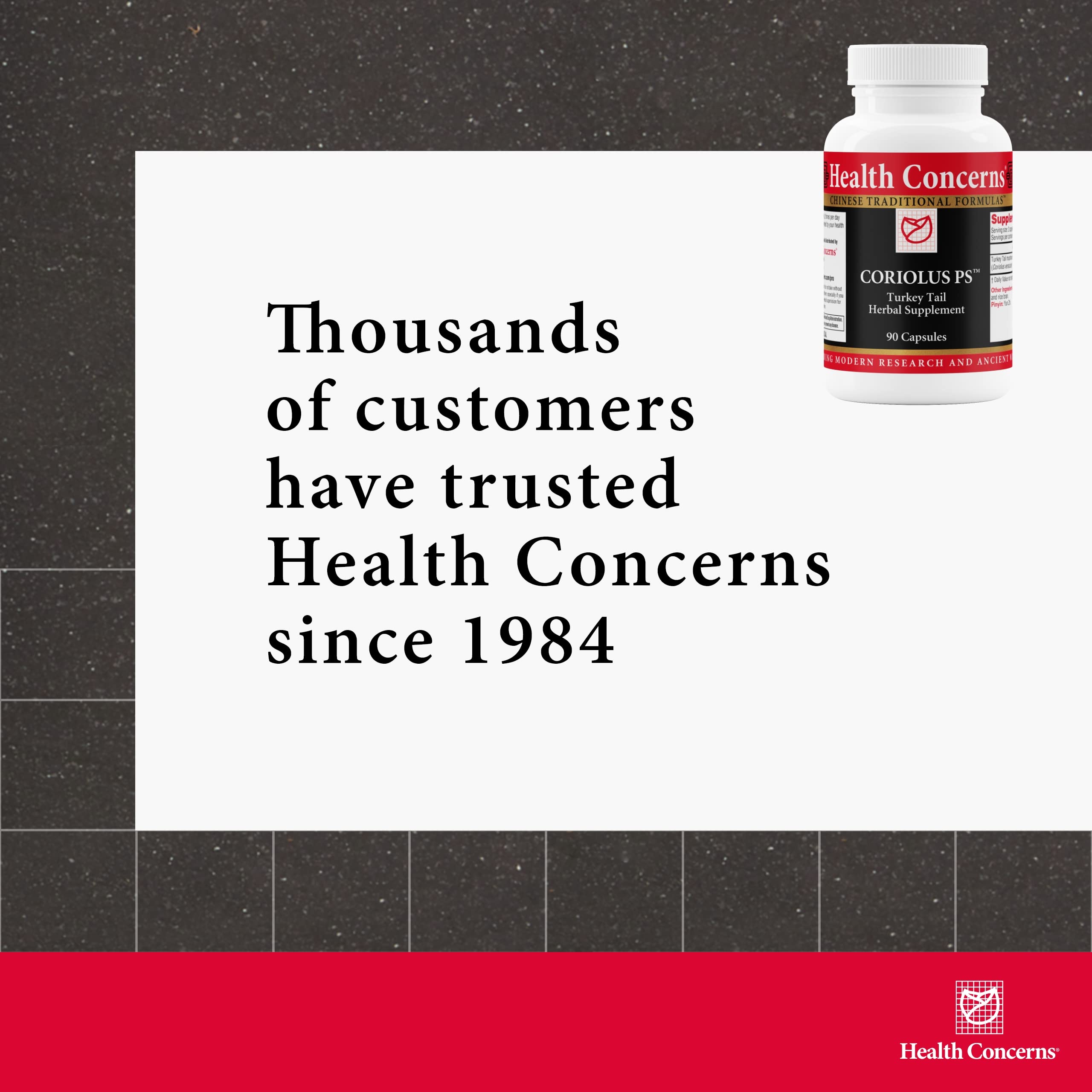90 capsules per bottle displayed with Health Concerns branding