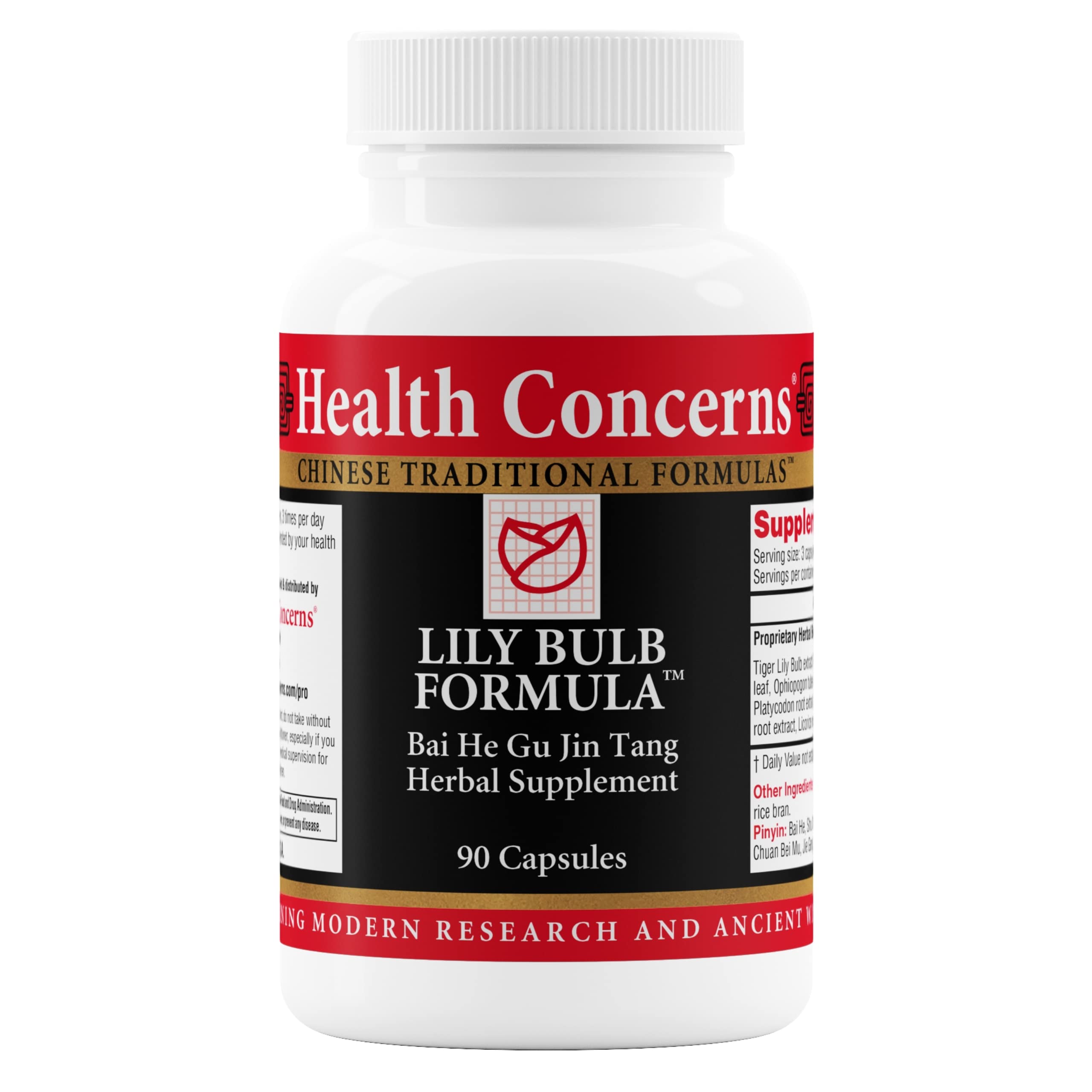 Health Concerns Lily Bulb Formula bottle and capsules
