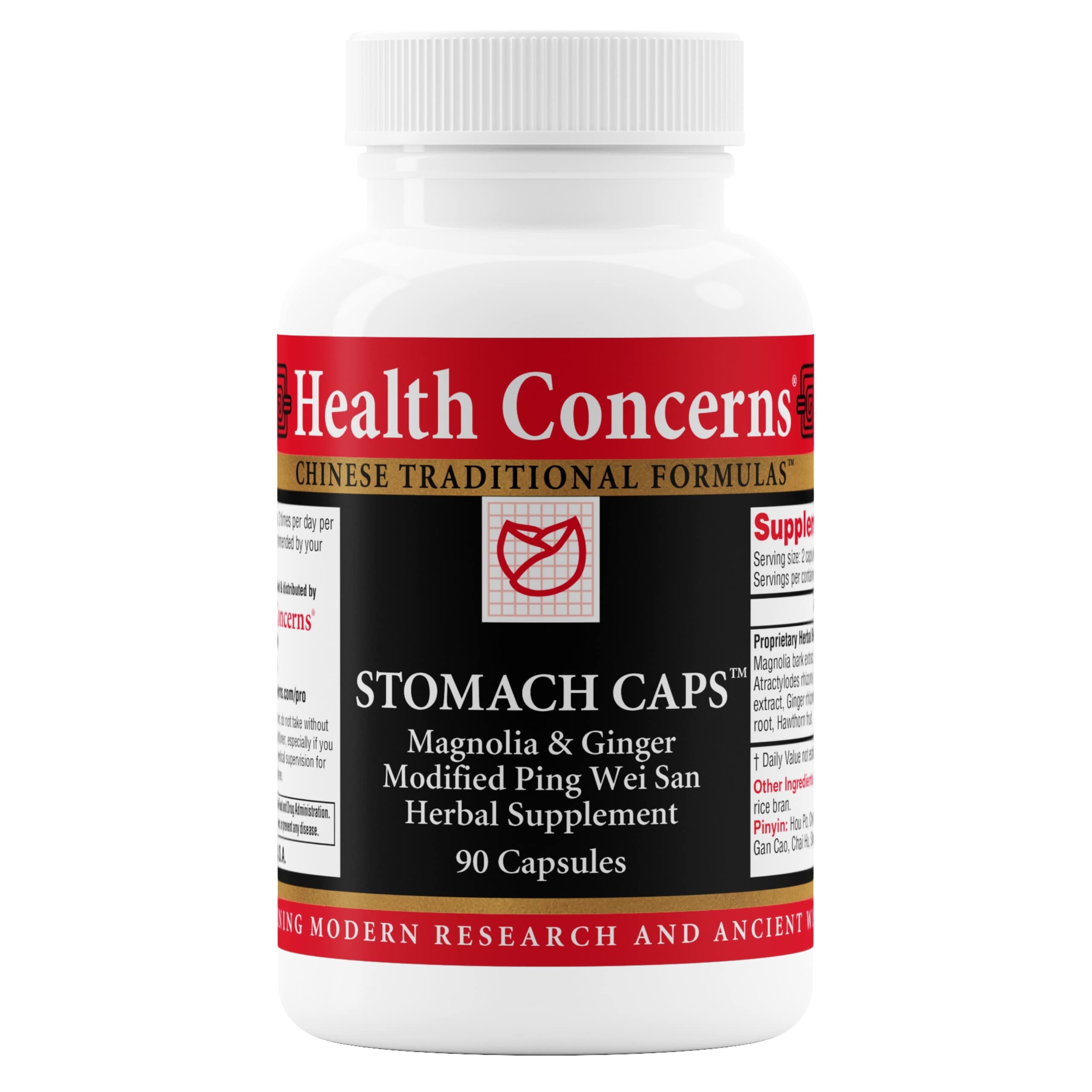 Health Concerns Stomach Caps bottle on white background