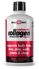 Health Direct AminoSculpt bottle front shows tart cherry flavor for daily collagen intake.