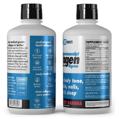 A close pour of HEALTH DIRECT AminoSculpt liquid collagen bottle.