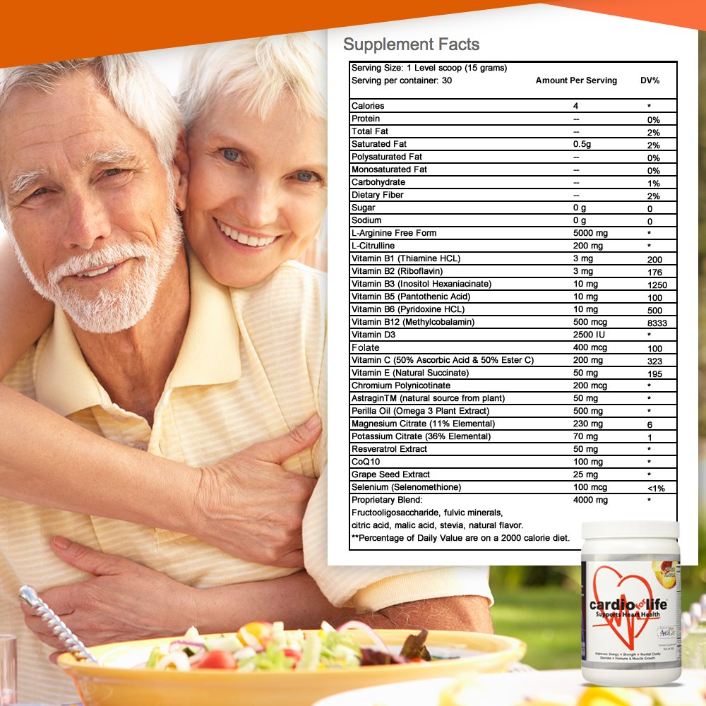 Health Guardian Cardio for Life L-Arginine Powder peach bottle side view