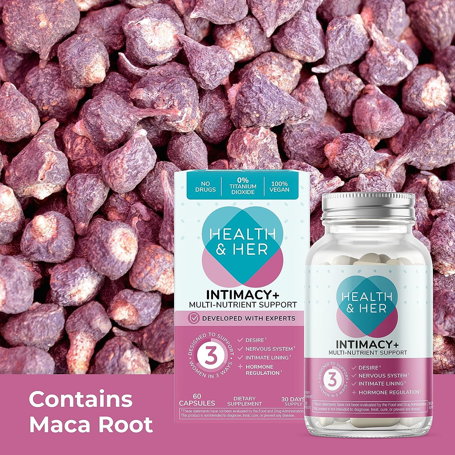 Boxed Health & Her Intimacy+ 60-count bottle