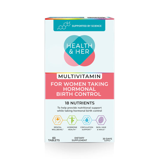 Health & Her multivitamin bottle for women taking birth control