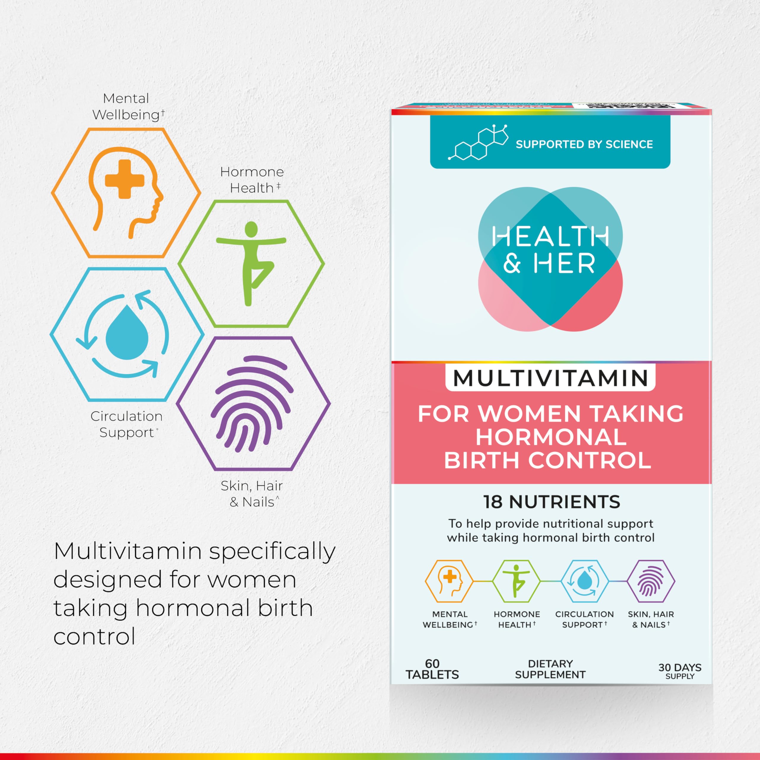 Label showing vitamins B2, B6, B12, C and E on Health & Her