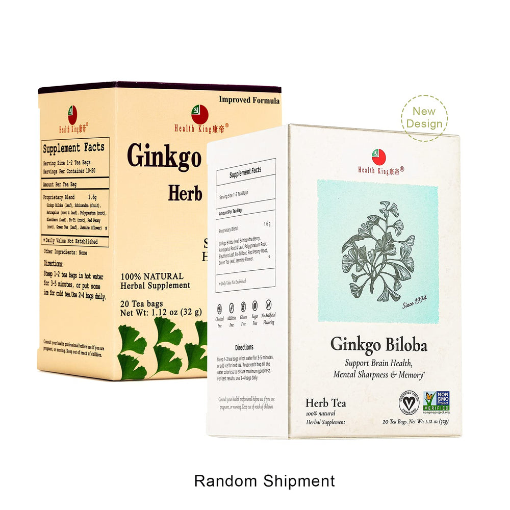 Front view of Health King Ginkgo Biloba Tea teabags box