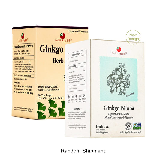Front view of Health King Ginkgo Biloba Tea teabags box