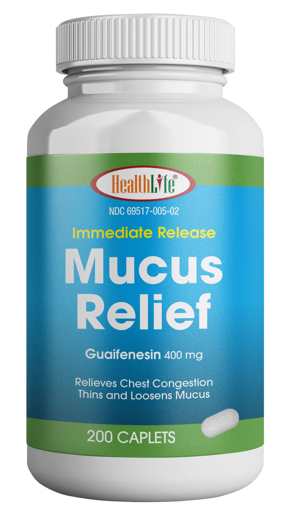 HEALTH LFE Mucus Relief caplets dosage scene highlights 400 mg strength