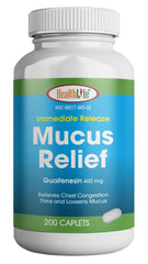 HEALTH LFE Mucus Relief caplets dosage scene highlights 400 mg strength