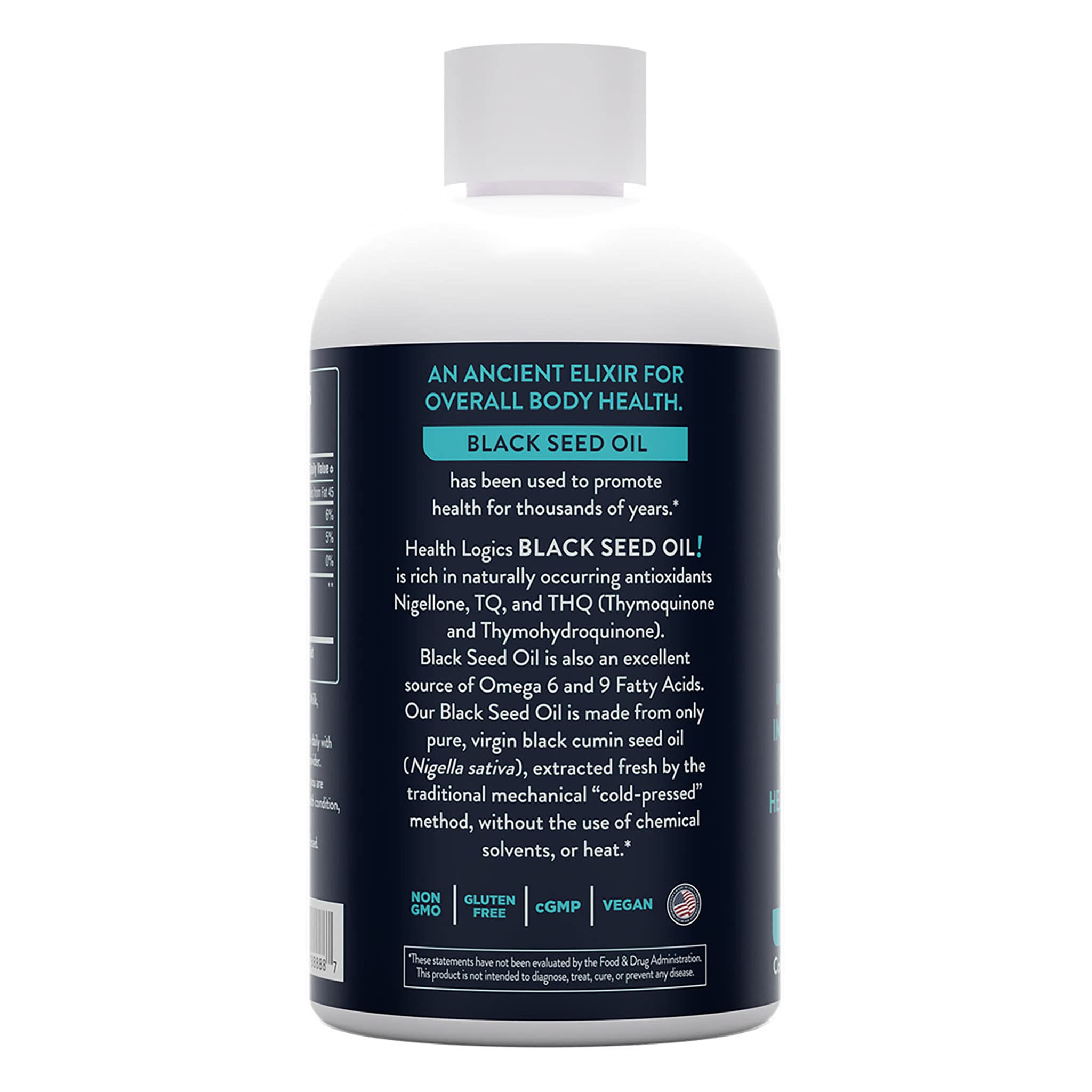 Health Logics Black Seed Oil bottle 6 oz, back label