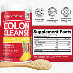Close-up of Health Plus Colon Cleanse powder with pineapple flavor