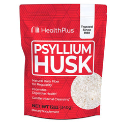 Front view of Health Plus Psyllium Husk 12 oz bottle