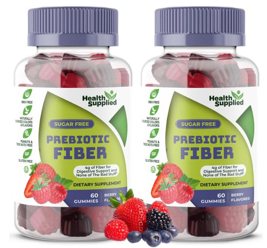 Front view of Health Supplied Mixed Berry Prebiotic Fiber Gummies bottle