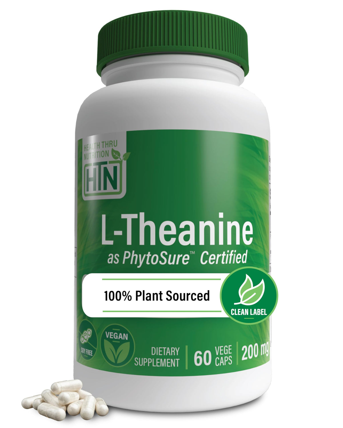 Health Thru Nutrition L-Theanine 200mg bottle with PhytoSure Certification