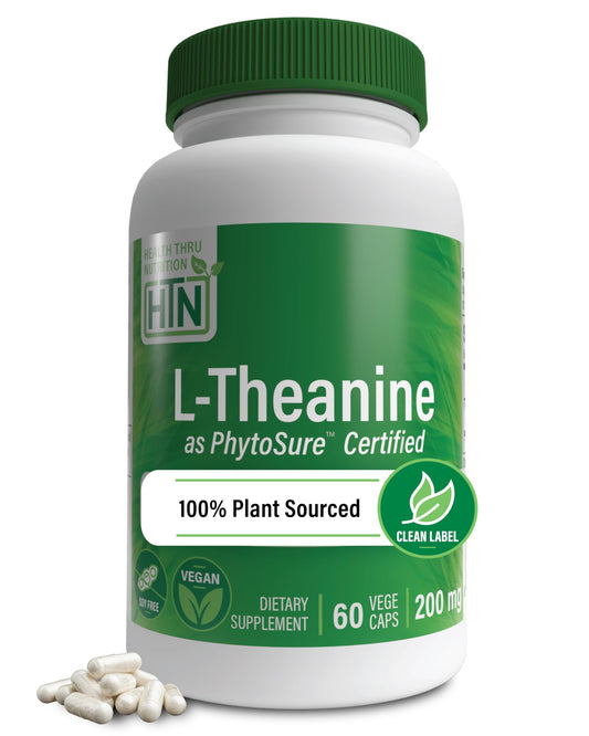 Health Thru Nutrition L-Theanine 200mg bottle with PhytoSure Certification