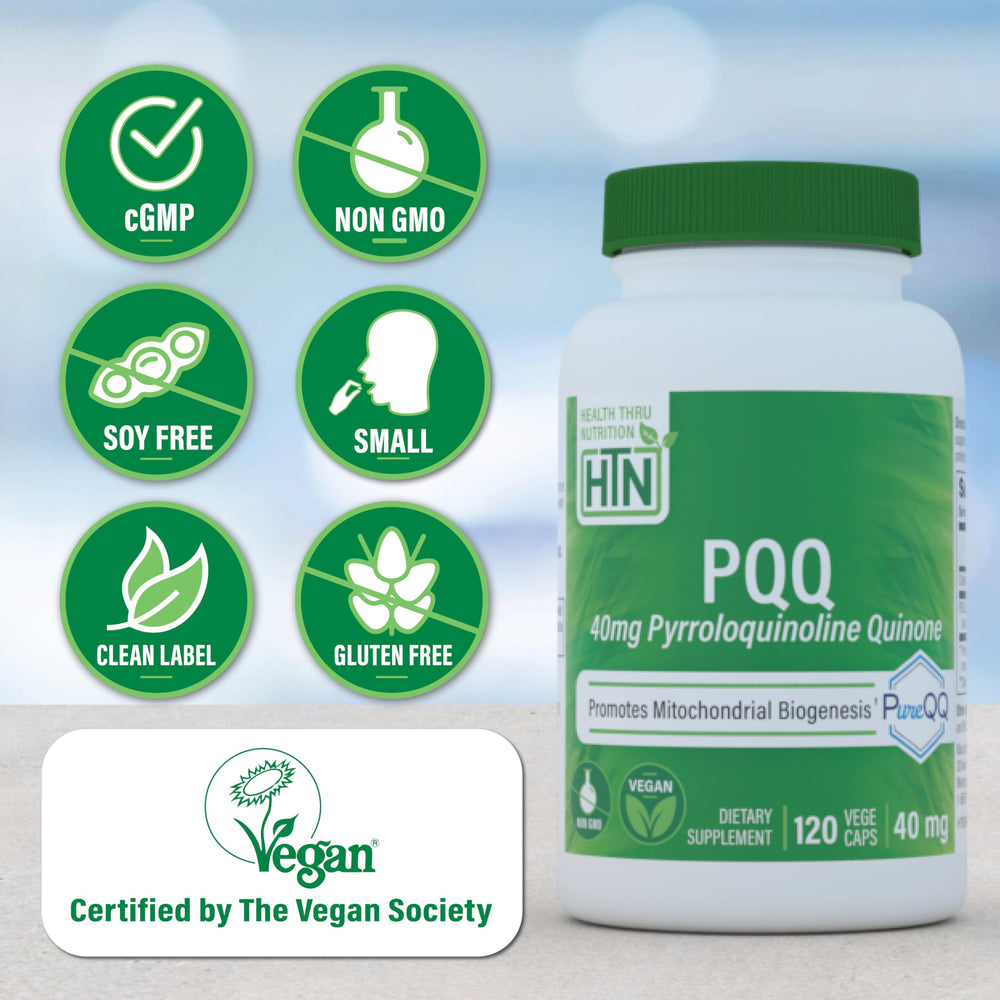 Close-up of Health Thru Nutrition PureQQ PQQ 40mg capsules