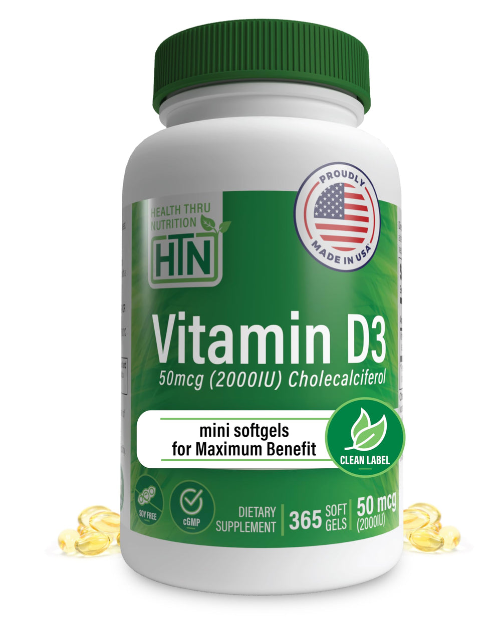 Health Thru Nutrition Vitamin D3 2000 IU 365 mini softgels bottle