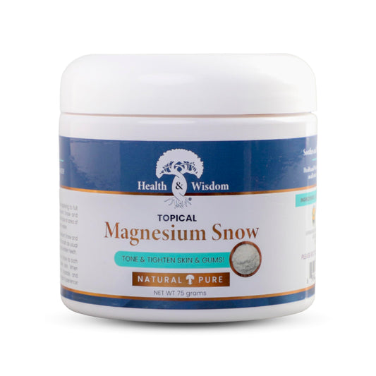 Fine magnesium carbonate powder in a clear jar for skin and oral care