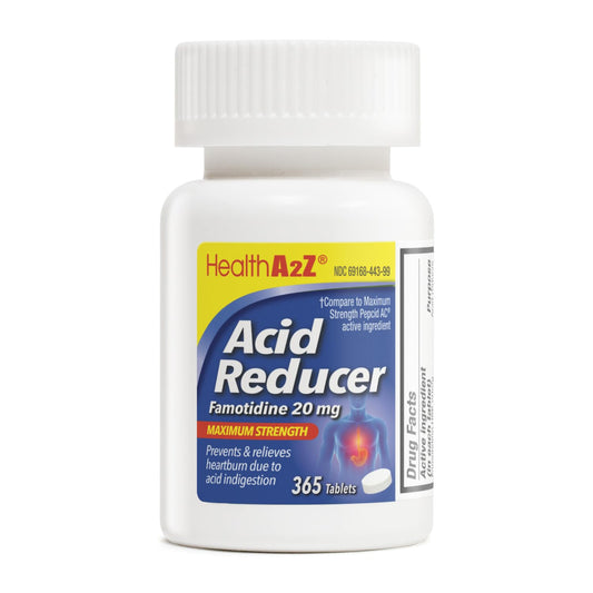 HealthA2Z acid reducer 365-tablets-pack-front shows long-lasting heartburn relief.