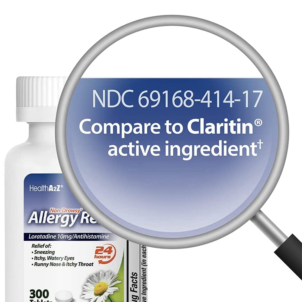 HealthA2Z Allergy Relief bottle front label highlighting Loratadine 10mg