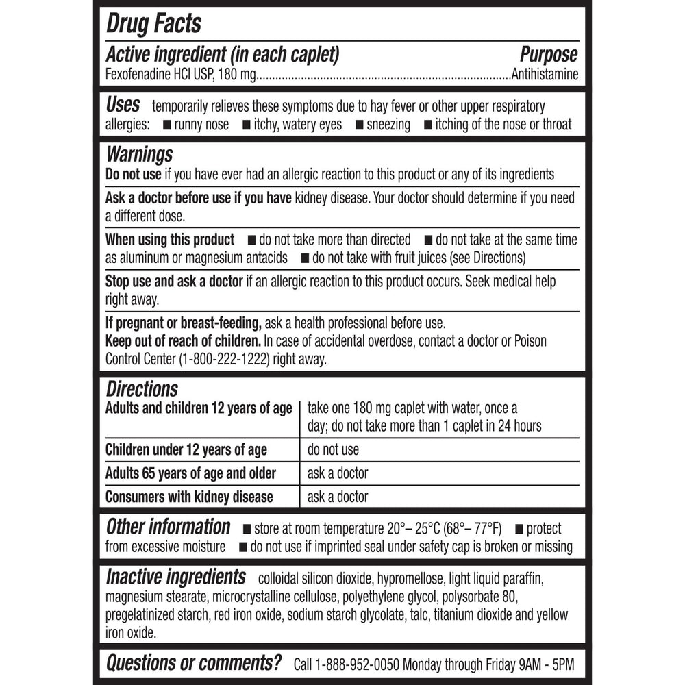 HealthA2Z Allergy Relief inside-pack display highlights convenient 180-count supply