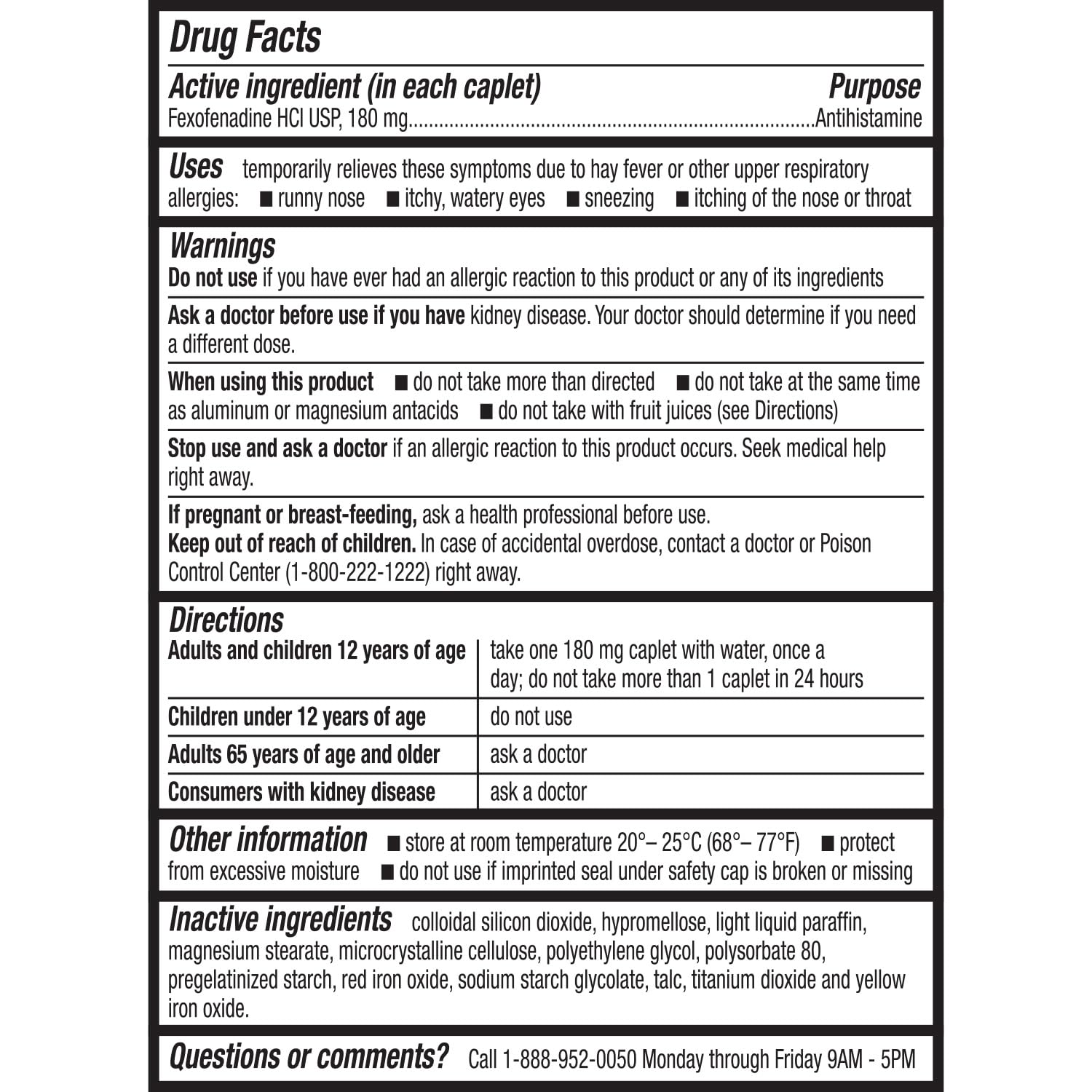 HealthA2Z Allergy Relief inside-pack display highlights convenient 180-count supply