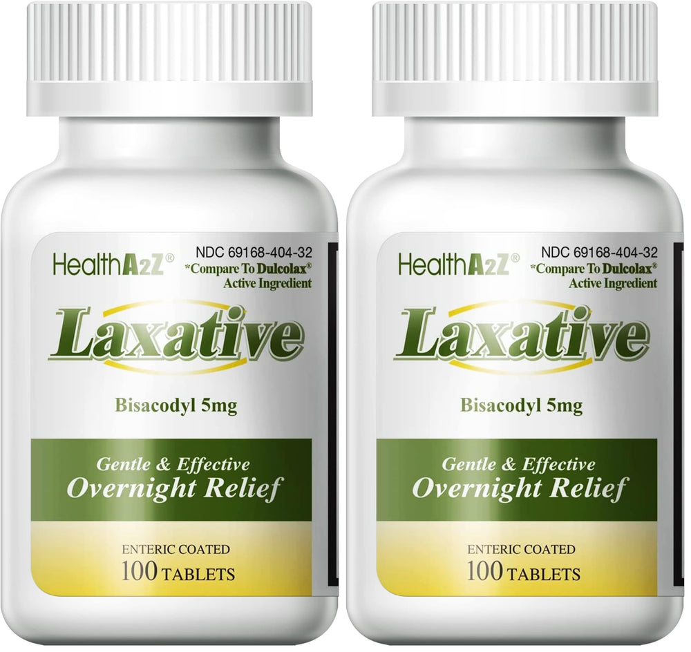 HealthA2Z laxative bottle on nightstand for overnight relief