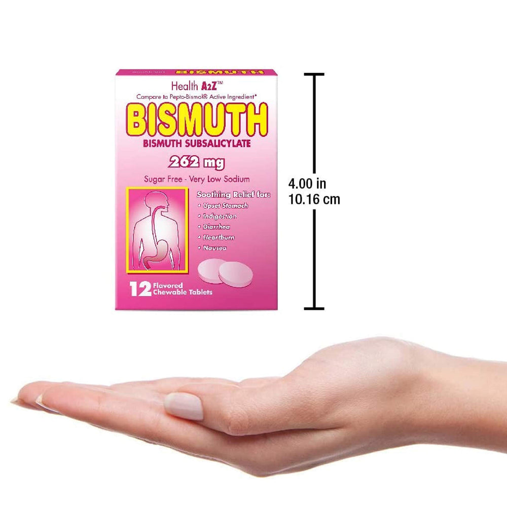 HealthA2Z Bismuth on-the-go relief for upset stomach moments.
