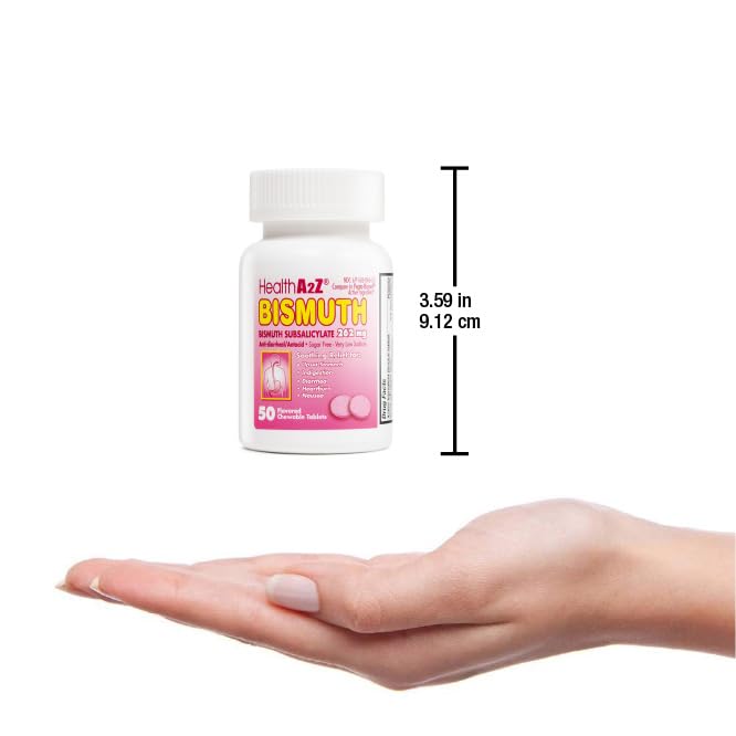 HealthA2Z bismuth labeling highlights multi-symptom use.
