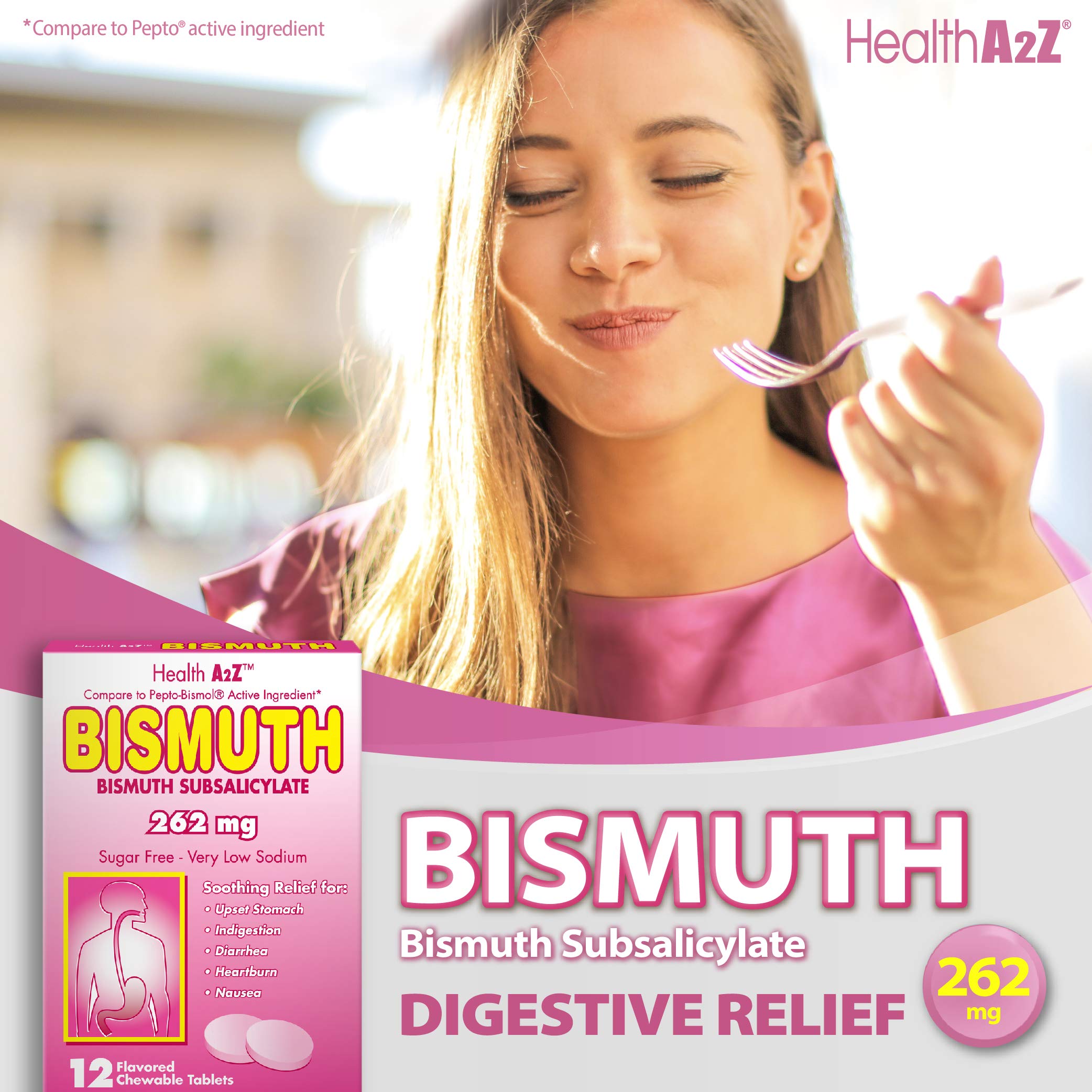 HealthA2Z Bismuth portable digestive support ideal for travel.