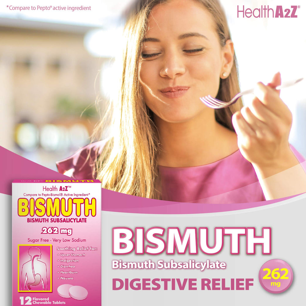 HealthA2Z Bismuth portable digestive support ideal for travel.