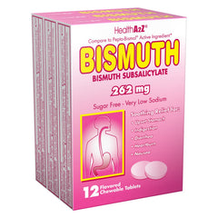 HealthA2Z Bismuth tablets 3-pack for on-the-go digestive relief.