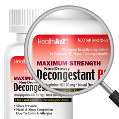 HealthA2Z Decongestant PE bottle is a non-drowsy relief companion.