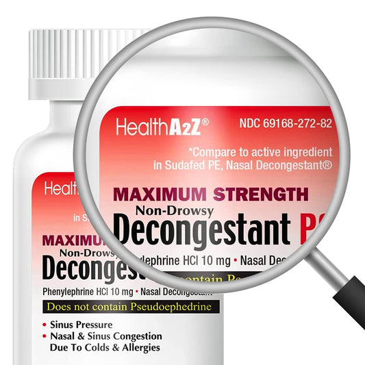 HealthA2Z Decongestant PE bottle is a non-drowsy relief companion.