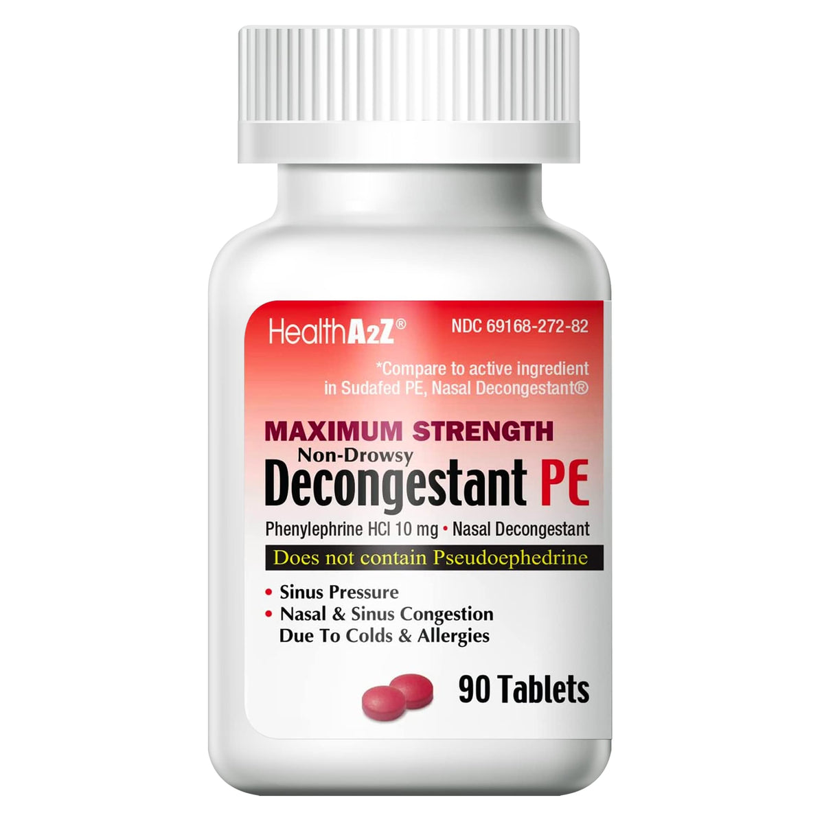 HealthA2Z Decongestant PE tablet for quick, non-drowsy nasal relief.