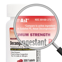 HealthA2Z Decongestant PE tablets close-up showing dosage form