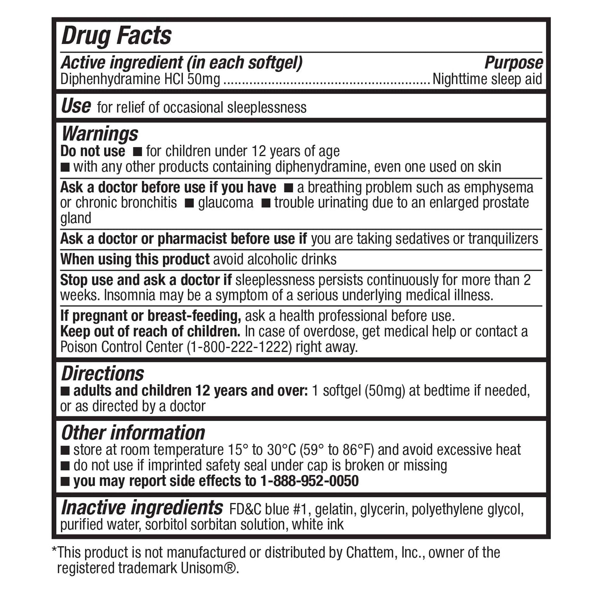 HealthA2Z Diphenhydramine 50mg softgel close-up for easy nighttime dosing