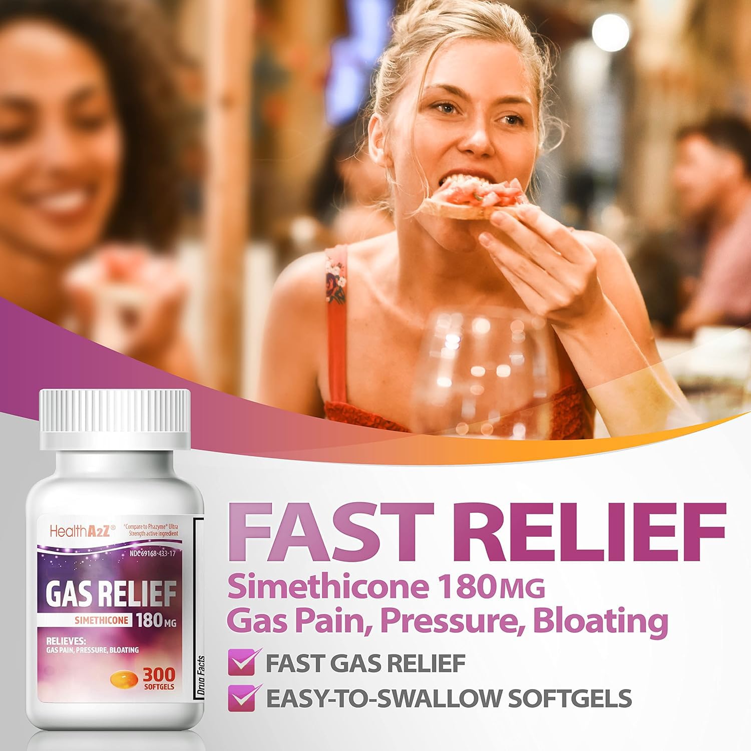 HealthA2Z flatulence relief illustration highlights reduced discomfort