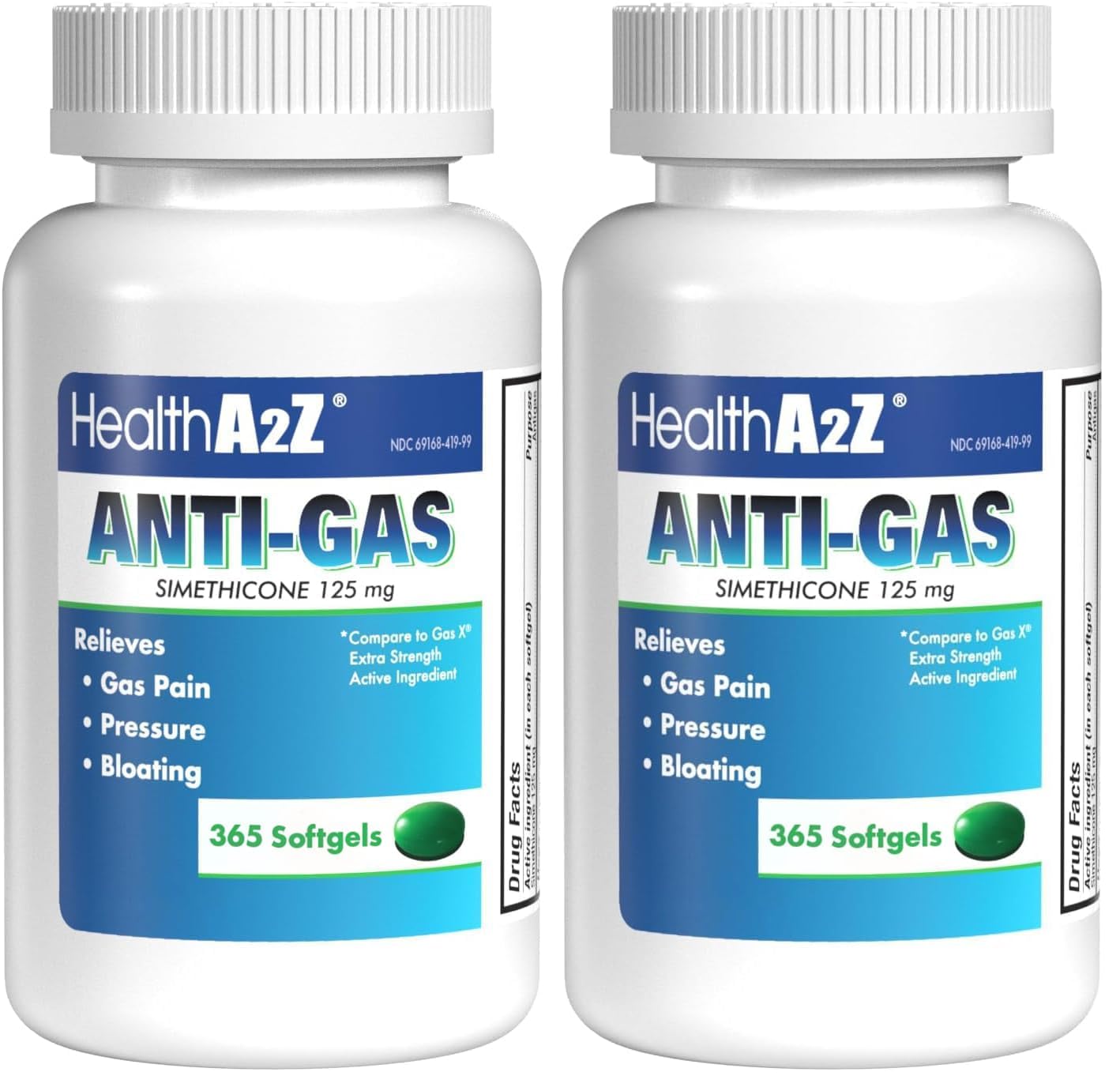 HealthA2Z Gas Relief Softgels bottle front for quick stomach comfort