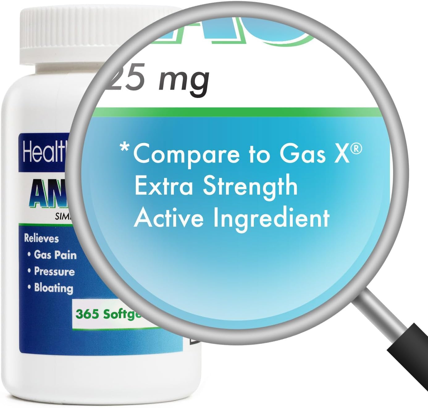 HealthA2Z Gas Relief Softgels in hand ready for after-meal relief